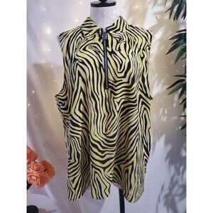 Micheal Michael Kors Artsy Swirl Line Print 1/4 Zip Sleeveless Blouse Size XXL
